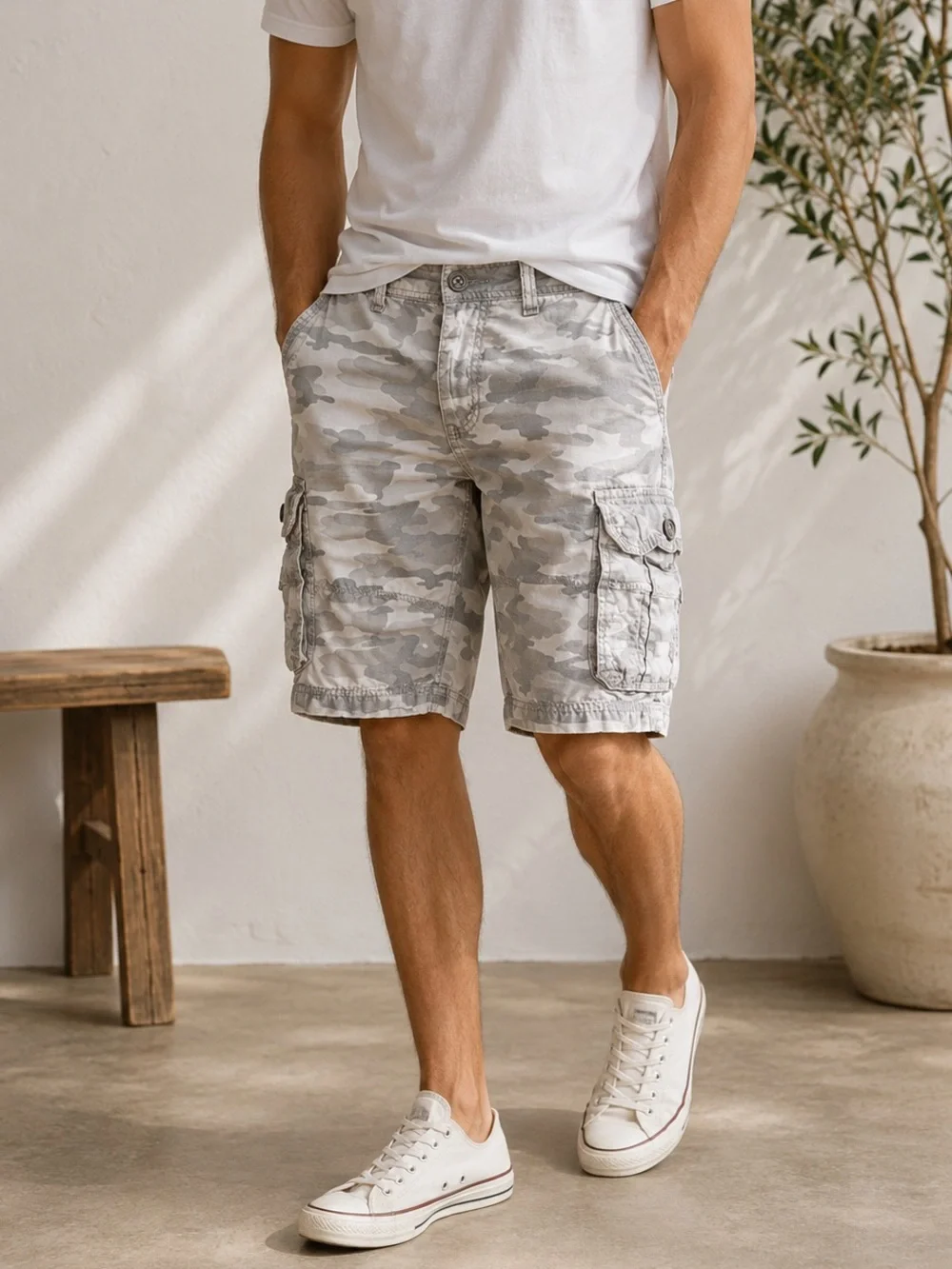 Buckle Black Isaac Athletic Fit Gray Camo Cargo Shorts Waist Mens 34 100% cotton
